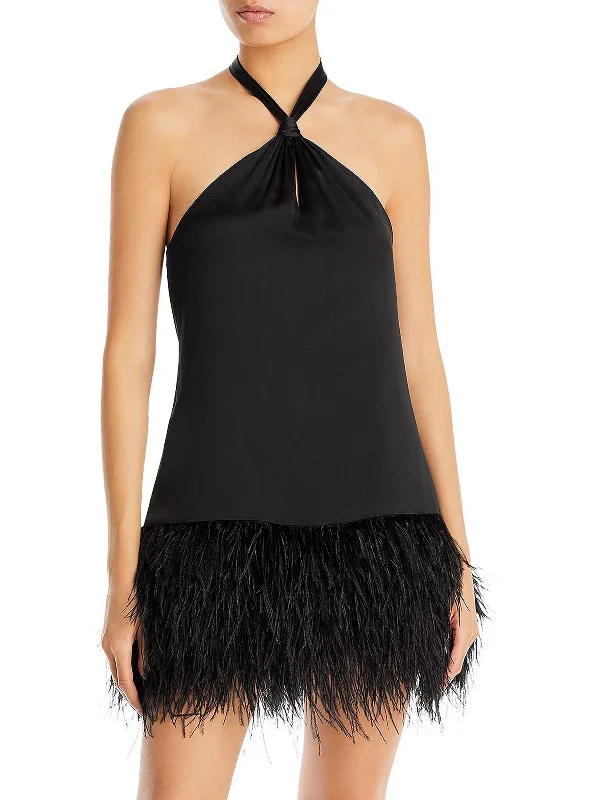 Step up your style with trendy women’s clothing   Barb Womens Silk Feathers Halter Dress