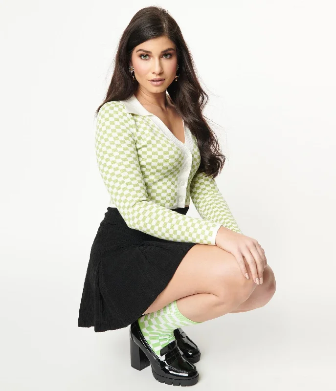 Bold and beautiful clothing for every woman   Green & Ivory Check Crop Cardigan