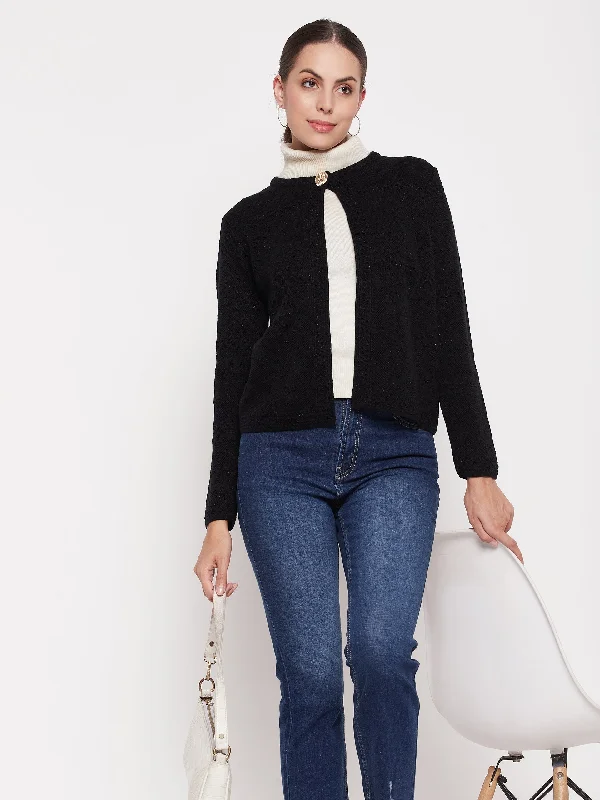 A perfect wardrobe for fashionable women   Madame Women Solid Black Cardigans